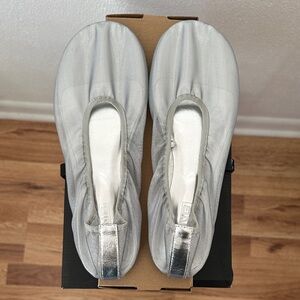 Mango Metallic Silver Flats
